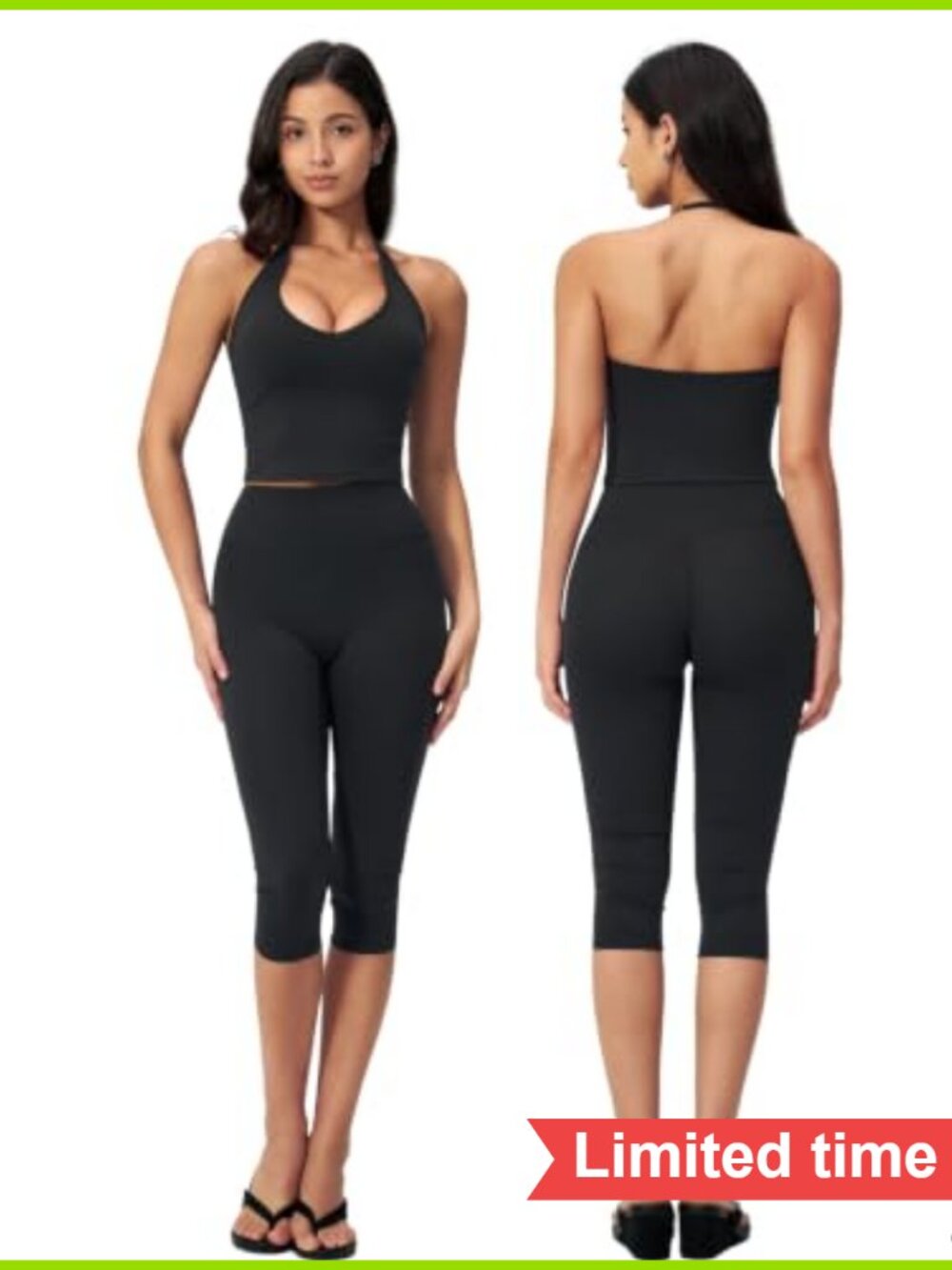 Women's 2 Piece Workout Set V Neck Halter Tank Top High Waist Capri Yoga Outfit